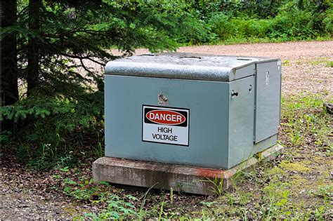 electric transformer box in backyard|green electrical box outside house.